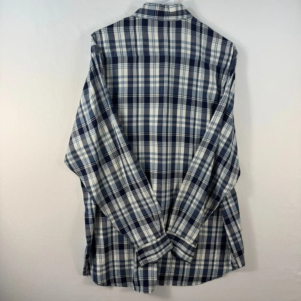 WinterSilks Mens Blue White Plaid 100% Silk Long Sleeve Button Down Shirt Size M